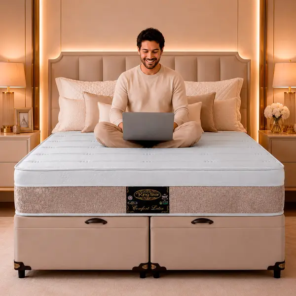 Conjunto Cama Box Baú King Star Comfort Latex — Colchão Molas Ensacadas + Base Box Baú — 30 Noites + 1 Ano de Garantia