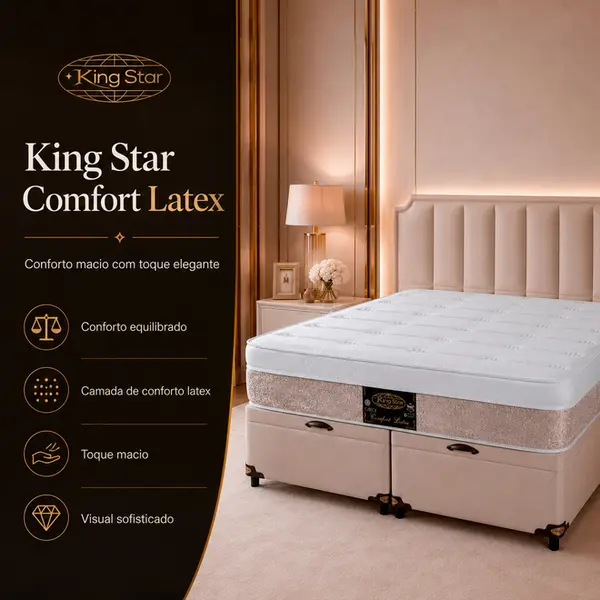 Conjunto Cama Box Baú King Star Comfort Latex — Colchão Molas Ensacadas + Base Box Baú — 30 Noites + 1 Ano de Garantia