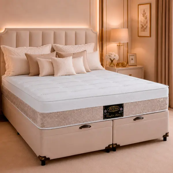 Conjunto Cama Box Baú King Star Comfort Latex — Colchão Molas Ensacadas + Base Box Baú — 30 Noites + 1 Ano de Garantia