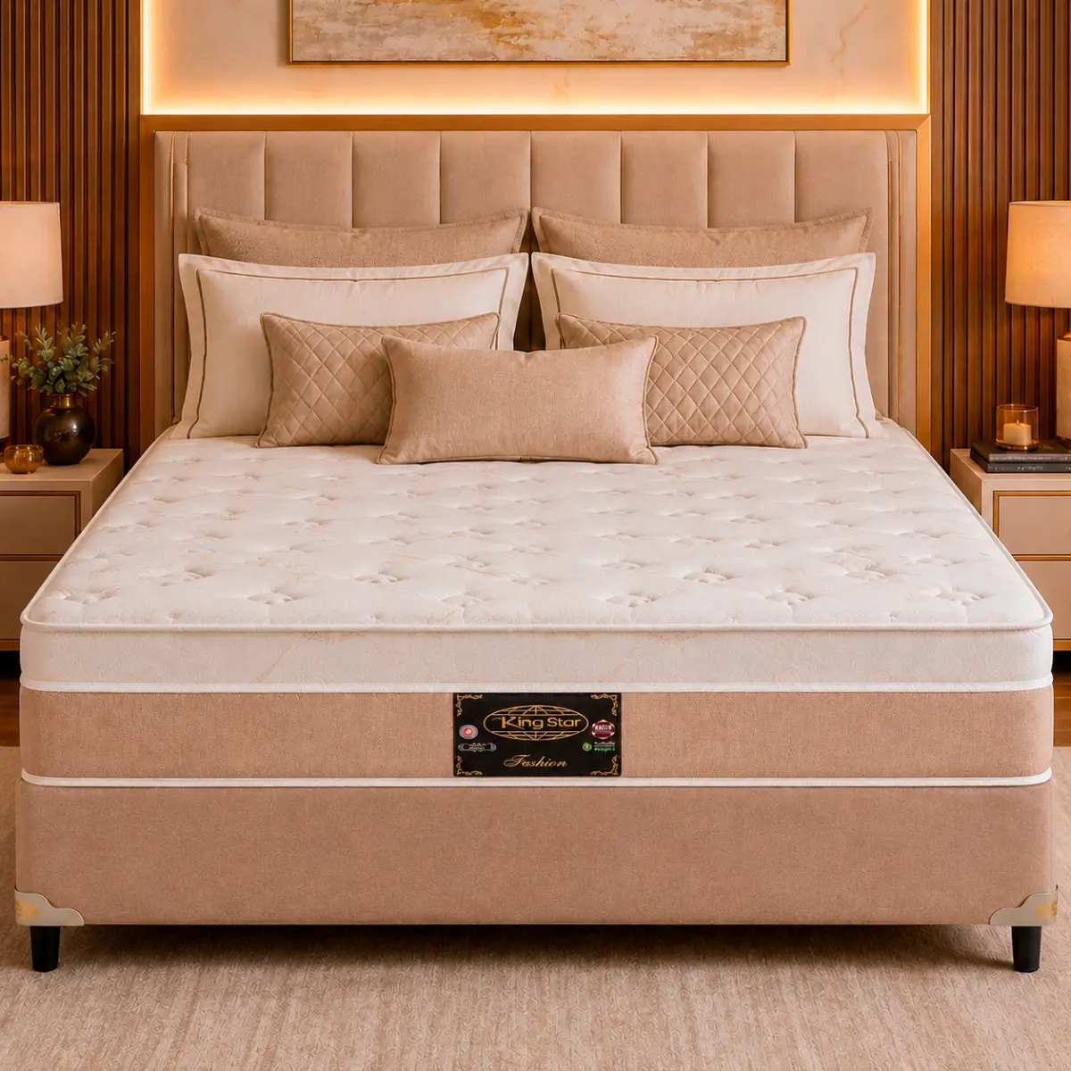 Conjunto Cama Box King Star Fashion New — Colchão Molas Bonnel + Base Box, Conforto Intermediário — 30 Noites + 1 Ano de Garantia