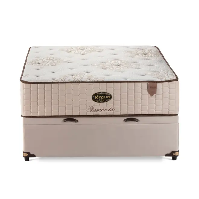 Conjunto Cama Box Baú King Star Firmpedic — Colchão Molas Ensacadas + Base Box Baú, Firme — 30 Noites + 1 Ano de Garantia