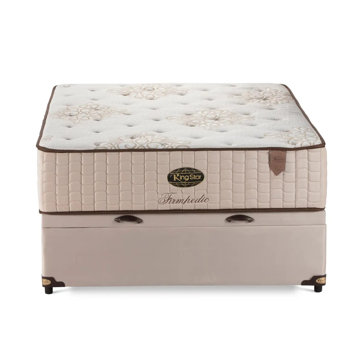 Conjunto Cama Box Baú King Star Firmpedic — Colchão Molas Ensacadas + Base Box Baú, Firme — 30 Noites + 1 Ano de Garantia