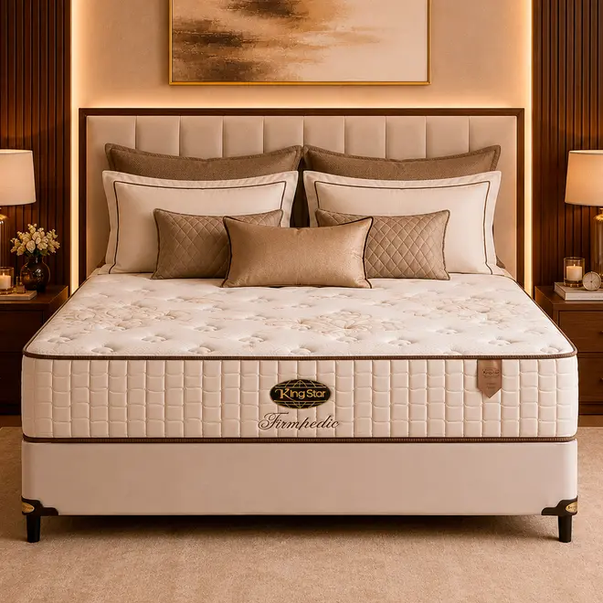 Conjunto Cama Box King Star Firmpedic — Colchão Molas Ensacadas + Base Box , Firme — 30 Noites + 1 Ano de Garantia