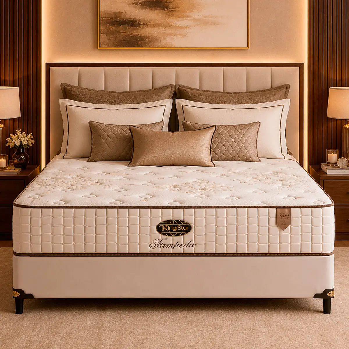 Conjunto Cama Box King Star Firmpedic — Colchão Molas Ensacadas + Base Box , Firme — 30 Noites + 1 Ano de Garantia