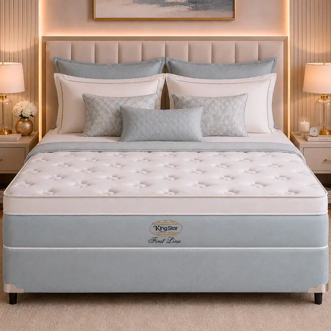 Cama Box + Colchao King Star Firme Molas Ensacadas First Line New