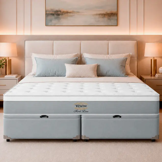 Cama Box Baú + Colchão King Star Firme Molas Ensacadas First Line New