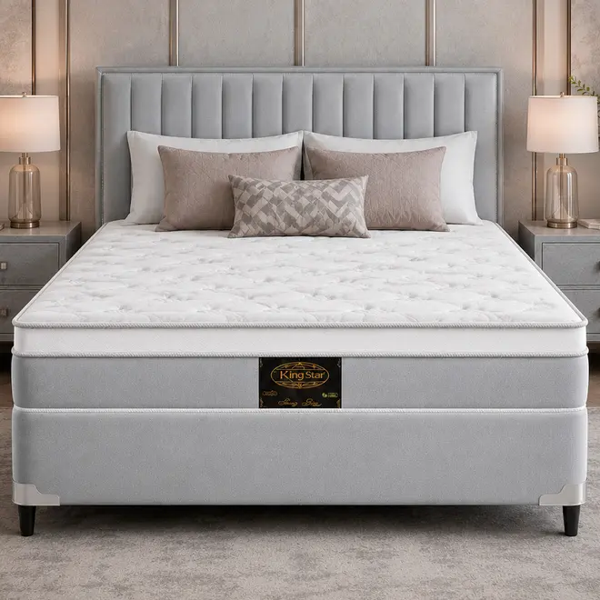 Cama Box + Colchão King Star Firme Molas Ensacadas Five Star