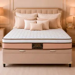 Conjunto Cama Box Baú King Star King Hotel — Colchão Molas Ensacadas + Base Box Baú, Intermediário — 30 Noites + 1 Ano de Garantia