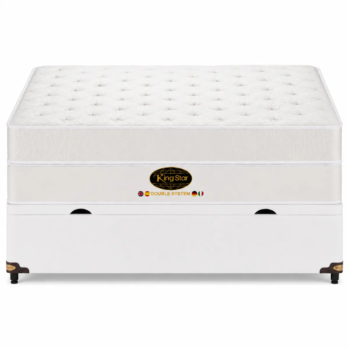 Conjunto Cama Box Baú King Star New Double System — Colchão Molas Ensacadas e Mini Molas + Base Box Baú, Firme — 30 Noites + 3 Anos de Garantia