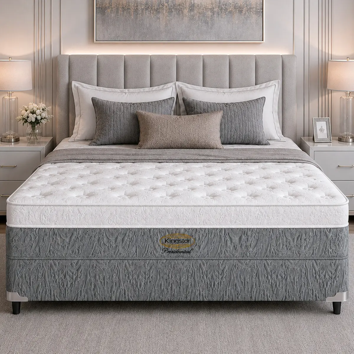 Cama Box  + Colchão King Star Firme Molas Ensacadas Presidencial