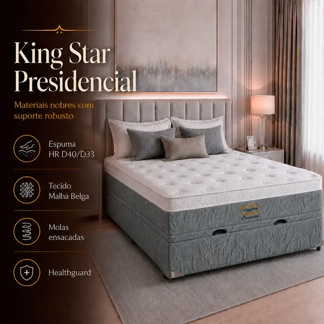 Cama Box Baú com colchão de Molas Ensacadas Presidencial