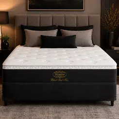 Conjunto Cama Box King Star Black Star New — Colchão Molas Ensacadas + Base Box, Firme — 30 Noites + 1 Ano de Garantia