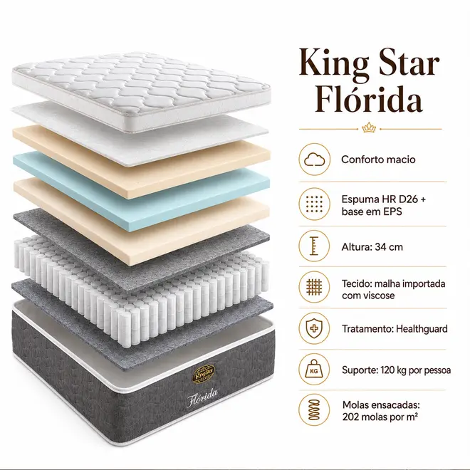 Conjunto Cama Box Florida Molas Ensacadas | King Star