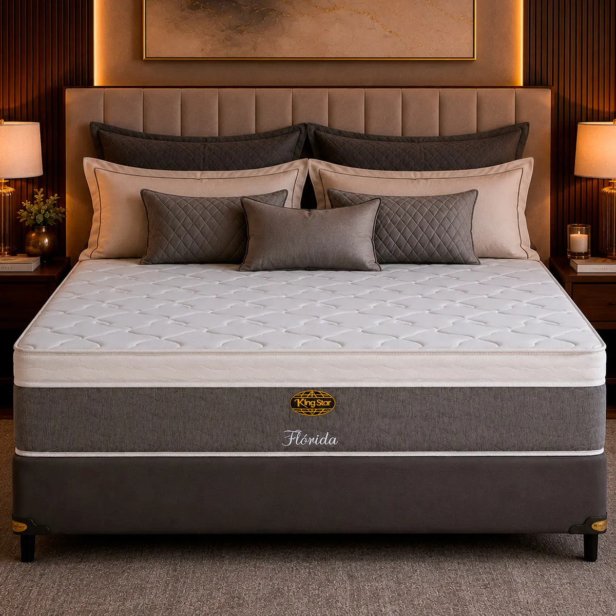 Conjunto Cama Box King Star Florida — Colchão Molas Ensacadas + Base Box, Macio — 30 Noites + 1 Ano de Garantia