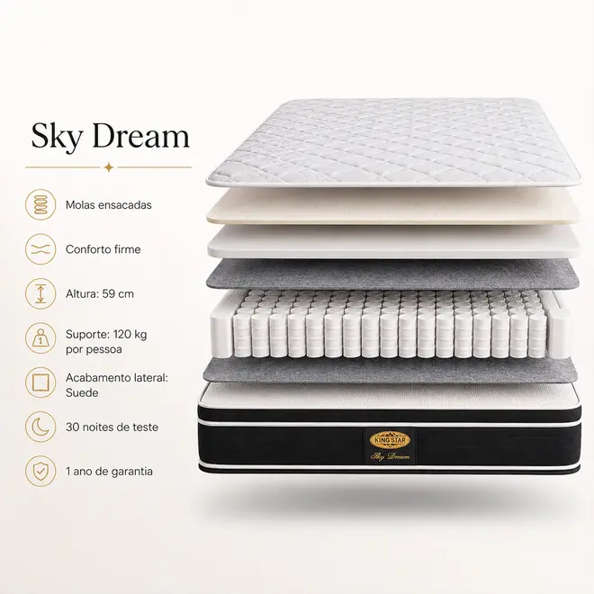 Conjunto Cama Box Sky Dream Plus Molas Ensacadas | King Star