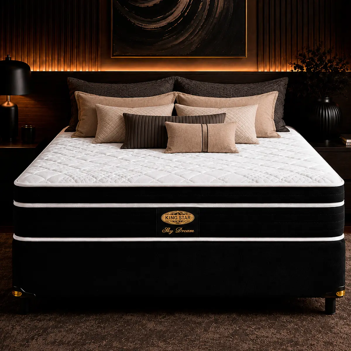 Conjunto Cama Box King Star Sky Dream Plus — Colchão Molas Ensacadas + Base Box, Firme — 30 Noites + 1 Ano de Garantia