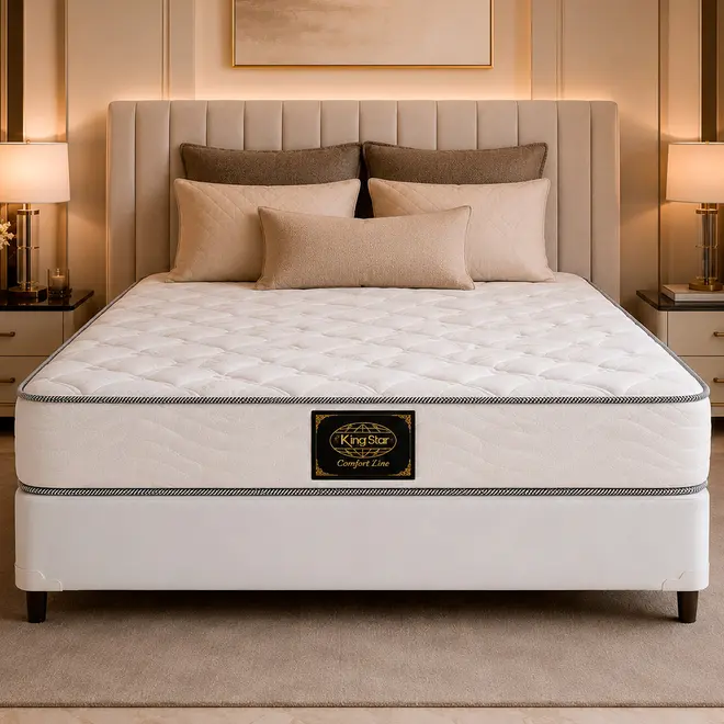 Conjunto Cama Box King Star Comfort Line — Colchão Molas Ensacadas + Base Box Reforçada, Macio — 30 Noites + 1 Ano de Garantia