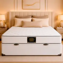 Conjunto Cama Box Baú King Star Comfort Line — Colchão Molas Ensacadas + Base Baú, Macio — 30 Noites + 1 Ano de Garantia