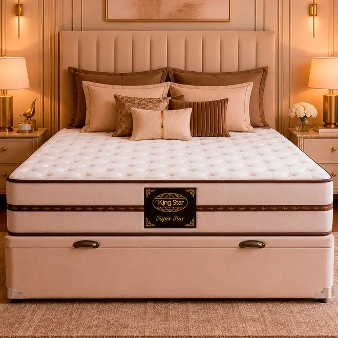 Cama Box Baú  + Colchão King Star Macio Molas Ensacadas Super Star