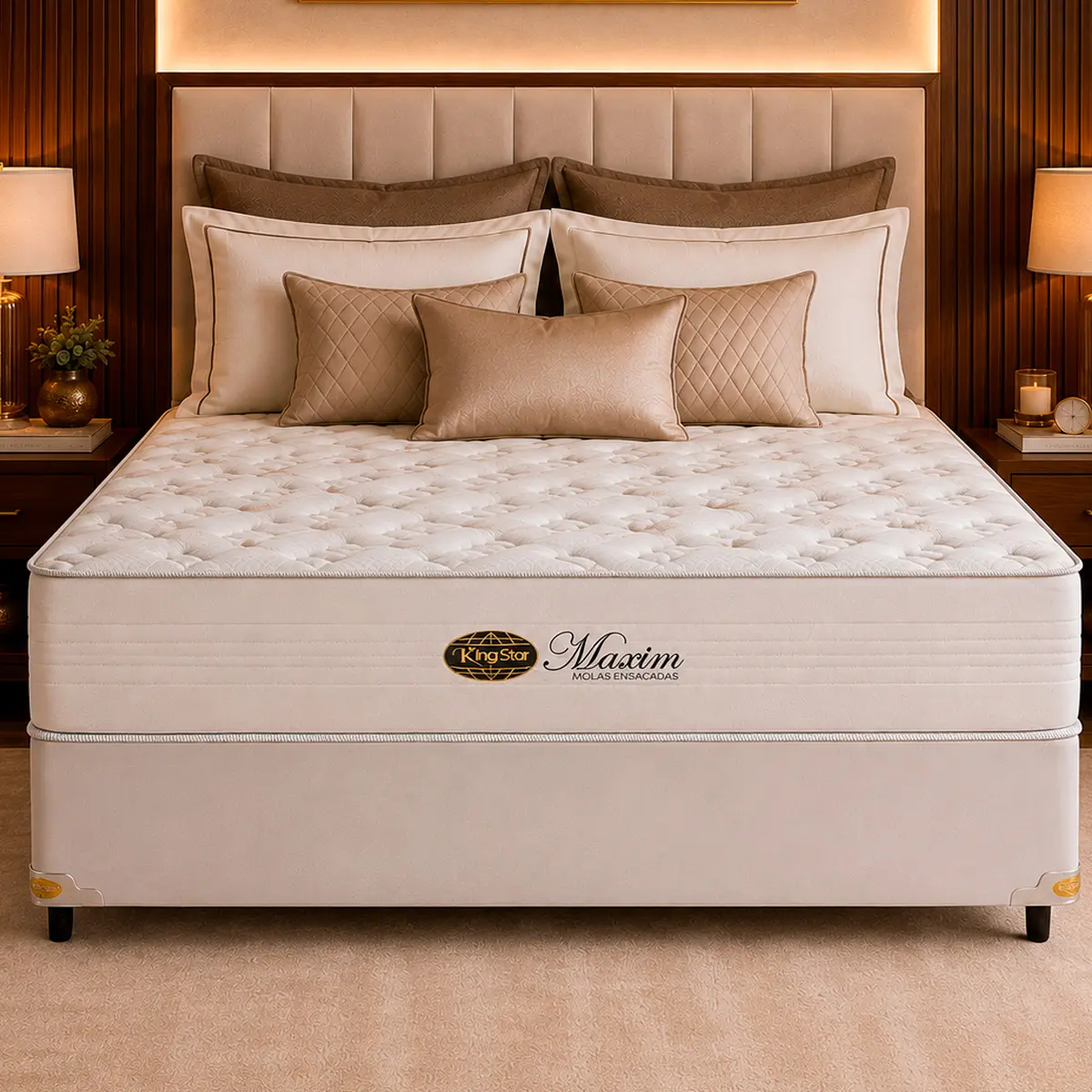 Conjunto Cama Box King Star Maxim — Colchão Molas Ensacadas + Base Box, Conforto Intermediário — 30 Noites + 2 Anos de Garantia