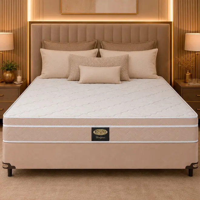 Cama Box + Colchão King Star Macio Molas Ensacadas Unique Prime