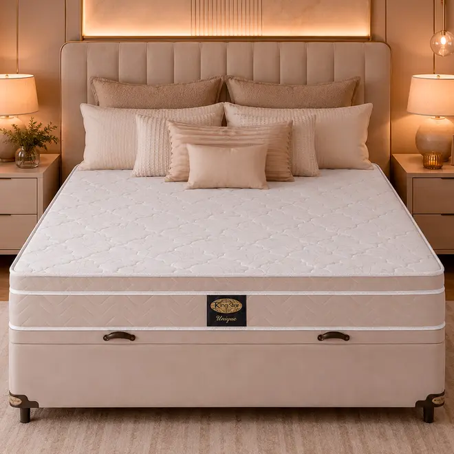 Cama Box Baú + Colchão King Star Macio Molas Ensacadas Unique Prime