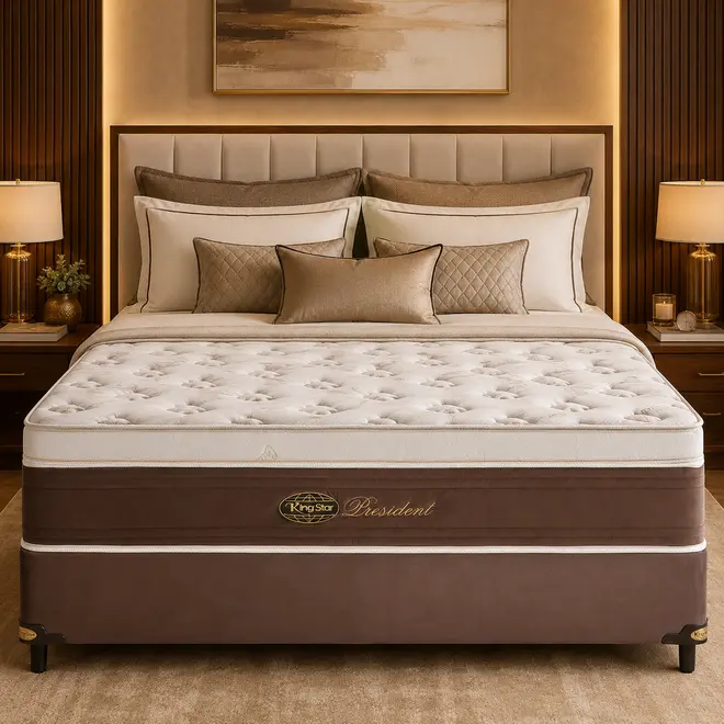 Conjunto Cama Box King Star President — Colchão Molas Ensacadas + Base Box, Firme — 30 Noites + 3 Anos de Garantia