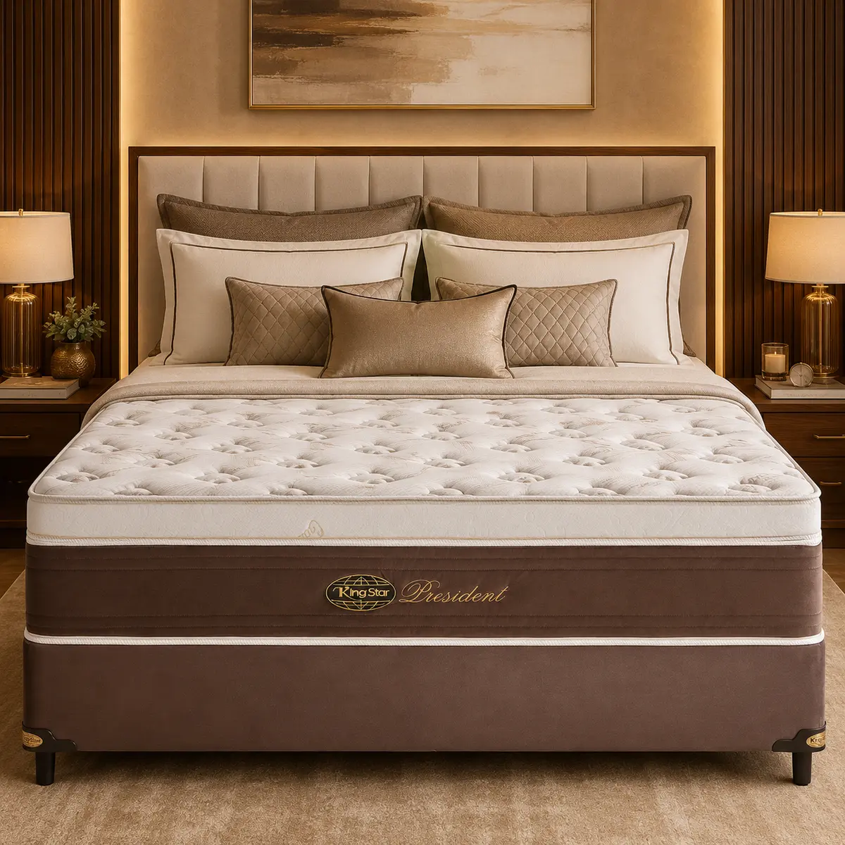 Conjunto Cama Box King Star President — Colchão Molas Ensacadas + Base Box, Firme — 30 Noites + 3 Anos de Garantia