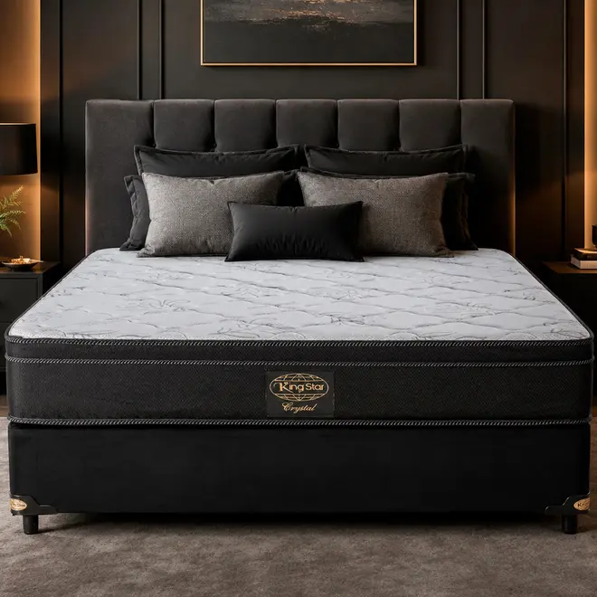 Cama Box + Colchão King Star Firme Molas Ensacadas Crystal