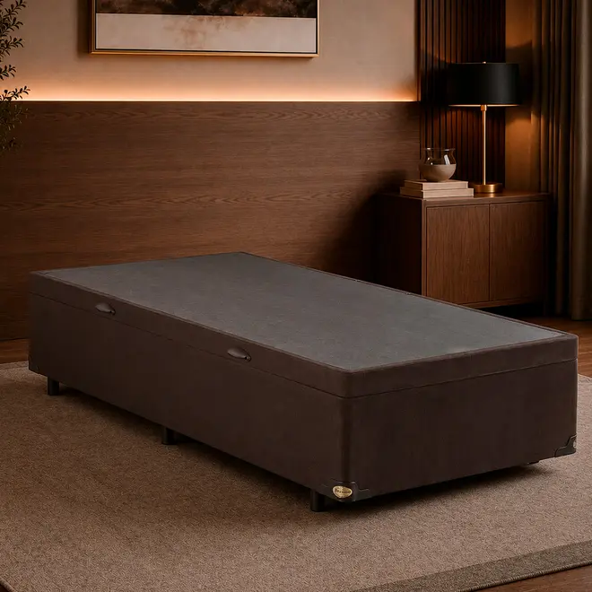 Base Cama Box Baú Com Abertura Lateral Suede Marrom