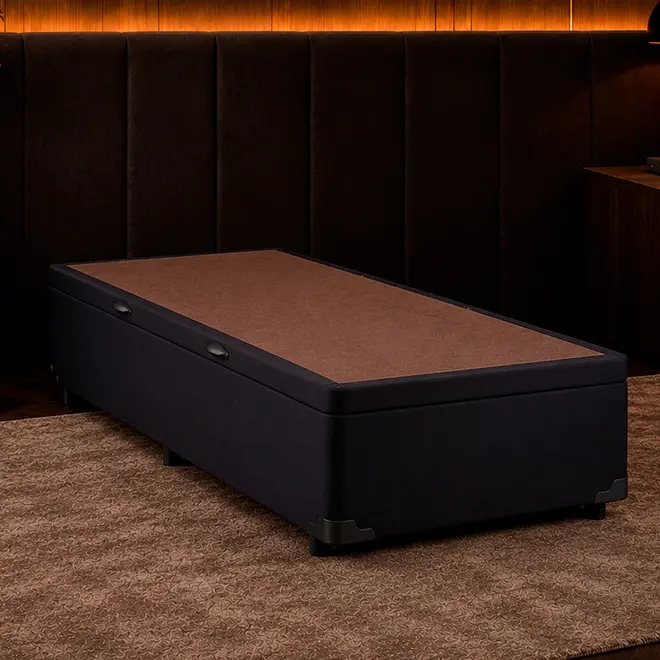 Base Cama Box Baú Com Abertura Lateral Suede Preto